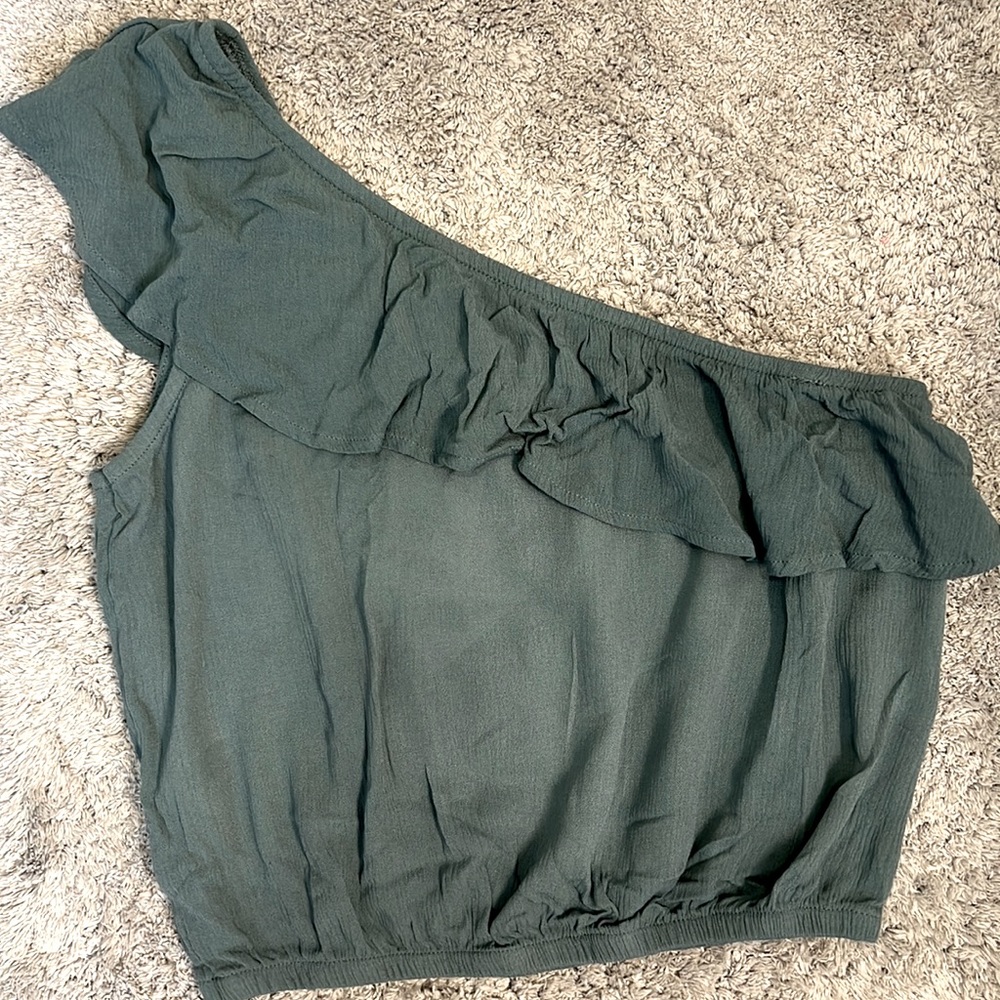 Ruffled One Shoulder Crop Shirt